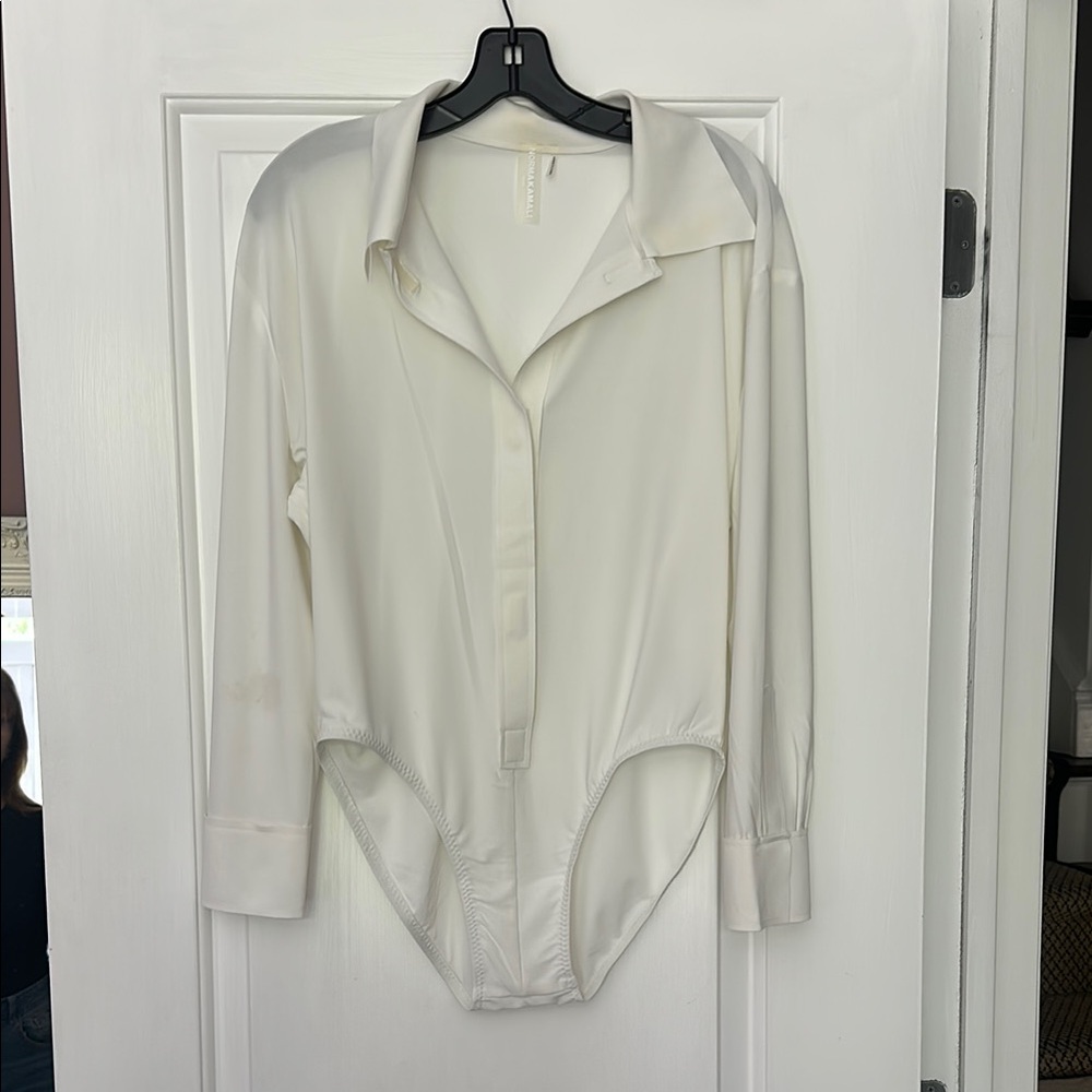 Norma Kamali Classic White Blouse Bodysuit